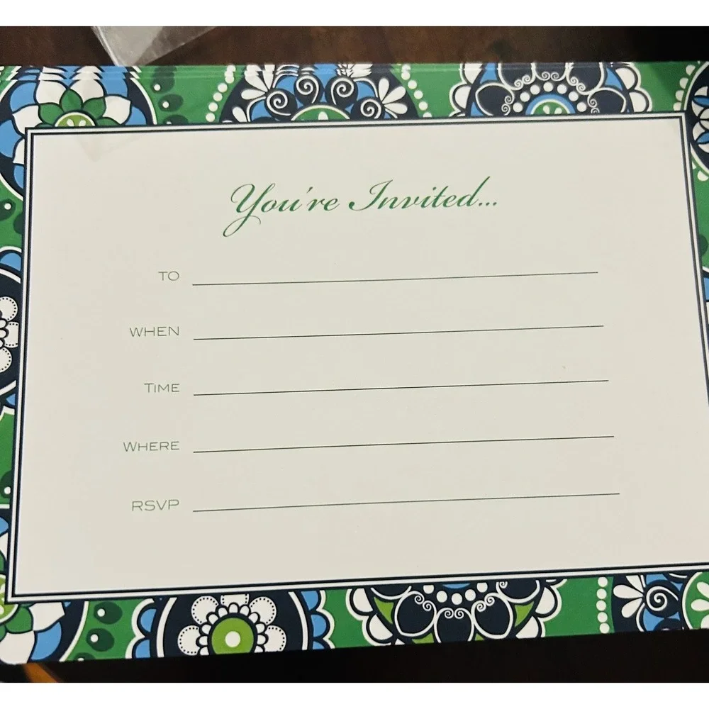Vera Bradley Green And Blue Paisley Invitation 11 Cards And Envelopes
